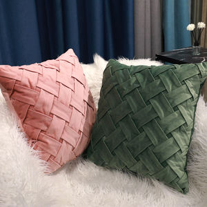 Lujo Color sólido 3D plisado Hogar personalizado decorativo cuadrado terciopelo tejido <span class=keywords><strong>funda</strong></span> de cojín <span class=keywords><strong>funda</strong></span> de almohada - Product Image 1