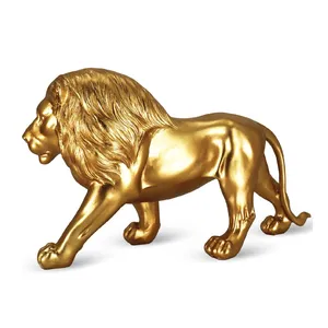オフィスホームルームデスクの装飾モダンアートゴールドライオン彫刻樹脂像