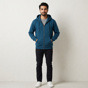 Sweat-shirt à capuche zippé pour homme en coton pur avec doublure polaire, sweats à capuche personnalisés avec fermeture éclair - Product Image 1