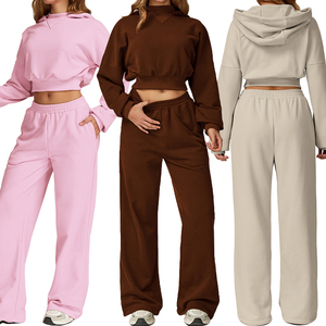 TZ4507 <span class=keywords><strong>Sweat</strong></span> à capuche d'hiver à col haut et ourlet serré pour femmes, ensemble de pantalons de survêtement larges et élastiques à taille haute, ensemble ample de hauts de sueur - Product Image 1