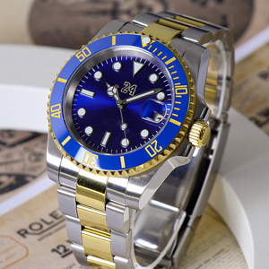 Montre mécanique personnalisée MINUTETIME avec logo, pour homme, de luxe, pour la natation, bleue et or, mouvement NH35, 10 bars/100 mètres, montre de plongée - Product Image 2