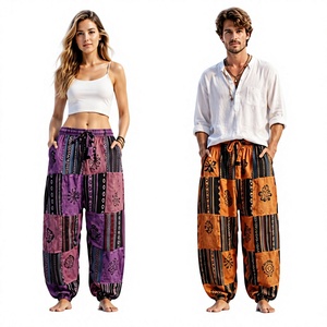 Nouveau pantalon bohème tendance 100 % coton, coupe ample, taille élastique, fait main, haute qualité, vintage, écologique - Product Image 1