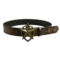 Ceinture élastique vintage en cuir PU pour femme, avec étoile en alliage bronze antique en relief, pour tenue de cowboy, jeans et streetwear