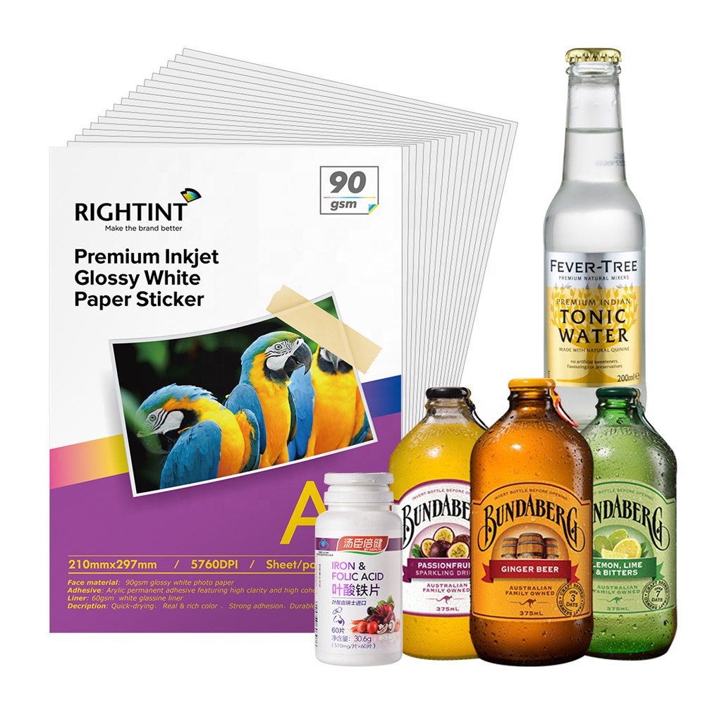 Premium Adhesion A4 Size Waterproof Glossy White Inkjet Vinyl Sticker Paper