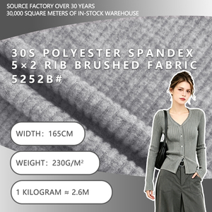 30S Polyester Spandex 5x2 Vertical Rib Brushed Knit Fabric 165cm Width 230gsm Stretch For Cardigans T Shirts Undershirts - Product Image 1