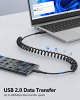 Câble USB Type-C tressé en nylon SUNGUY, câble de données USB C 18W, câble USB-C rétractable, câble de charge rapide, chargeur Type C