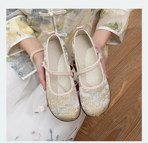 Chaussures plates Mary Jane en jacquard chinois pour femme, dessus en tissu, semelle souple en caoutchouc, style Hanfu, pour le quotidien, le travail, l'automne - Product Image 2