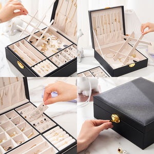 Caja de regalo de joyería bloqueable rectangular multifunción de gran capacidad de cuero PU con logotipo personalizado recién llegado - Product Image 5