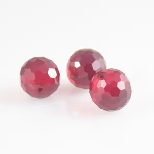 高品质宽松圆形实验室红宝石刻面红珠球，带孔宝石红珠