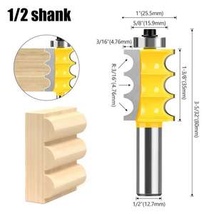 Vástago <span class=keywords><strong>triple</strong></span> de 1/4 "y 1/2" y <span class=keywords><strong>triple</strong></span> <span class=keywords><strong>flauta</strong></span> de 2 bits, brocas de enrutador de moldeo grandes, juego de brocas de enrutador de cuchillo de línea para madera - Product Image 6
