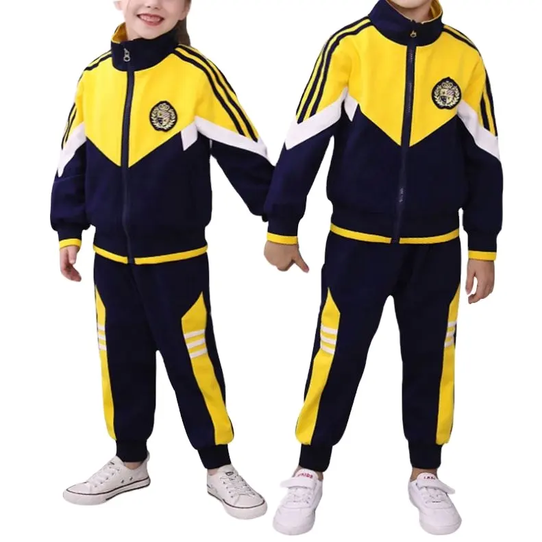 Op Maat Gemaakte Kleuterschool Lente En Herfst Basisschool Kinderen Sport Set Gele Marine Kleur Blok Schooluniformen