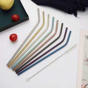 Stainless Steel <b>Straw</b> Reusabe Drinking <b>Straw</b> 26.6cm and 21.5cm Colored Stainless Steel Curve <b>Straw</b> - Product Image 6