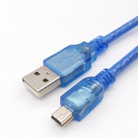 Câble USB 2.0 mâle Mini B 5 broches 1.5M/2M chargeur de données de charge bleu transparent pour appareils photo numériques Microphones voitures haut-parleurs PVC