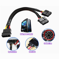 Kabel Ekstensi Daya IDE 4PIN Molex Male ke 2x Female Y Splitter Adapter 30cm Berlapis Hitam