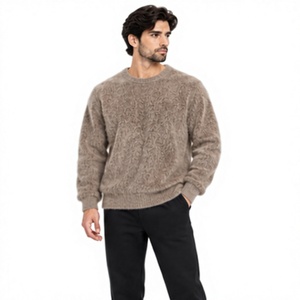 Pull en mohair surdimensionné unisexe, tricoté à la main, rayé, col rond, design personnalisé, hiver, tricot jacquard duveteux, fabrication OEM/ODM - Product Image 1