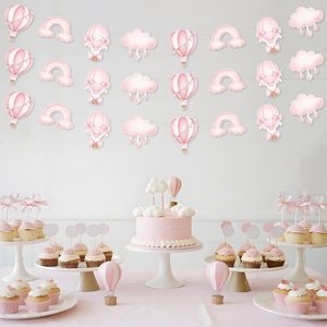 Lot de 3 guirlandes décoratives pour fête à thème montgolfière <span class=keywords><strong>rose</strong></span>, idéales pour les filles, style vintage, aventure mondiale - Product Image 5