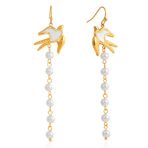 Parure de bijoux Flying Bird en acier inoxydable, collier et boucles d'oreilles en perles, pour femme, motif animal, doré, serti clos - Product Image 5