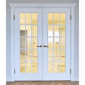 Puerta de Entrada Principal de Diseño Italiano Clásico de Lujo, Fabricada en Madera de Teca Contrachapada, con Rejilla Francesa y Doble Puerta de Madera y Vidrio - Product Image 1