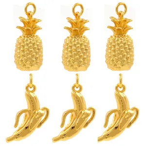 2021 New Design Jewelry Accessories Fruit Pattern Pineapple Banana Guava Gold Plated Enamel Acrylic Copper Jewelry Pendant charm