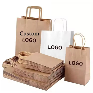 Sacs en papier kraft brun jetables avec impression de logo personnalisé pour la livraison de repas, le shopping et l'emballage de cadeaux avec poignées - Product Image 6