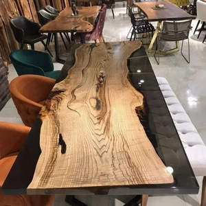 Table de salle à manger de luxe de dalle de résine époxy de restaurant de cuisine de café en bois massif de noyer de rivière prix bon marché direct d'usine - Product Image 6