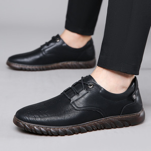 Chaussures habillées en cuir pour hommes, bout rond, lacets, semelle antidérapante en caoutchouc, pour le bureau et les occasions formelles, automne - Product Image 1
