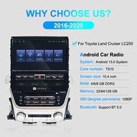 NAVIHUA Nueva Radio de Coche Android de 10.4 Pulgadas con GPS, Navegación, Multimedia y Carplay para Toyota Land Cruiser LC200 VXR 2016-2021