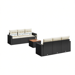 Pe <b>Rattan</b> Garden <b>Sofa</b> Set 7 Piece Black And Cream Outdoor Furniture Elegant Weather Resistant Garden Set - Product Image 1
