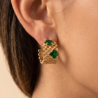 Boucles d'oreilles rectangulaires en maille ajourée géométrique vintage de luxe CLIORO, résistantes à la transpiration, avec double carré en zircon cubique, pour femme, usage quotidien