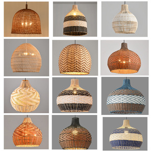 Rattan Chandelier Round E27 <b>LED</b> <b>Light</b> <b>For</b> Guesthouse Living <b>Room</b> Tea <b>Room</b> Zen Style Wabi Sabi Design Single Head Pendant Lamp - Product Image 5