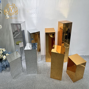 Présentoir à gâteau décoratif or argent Table à dessert double miroir acrylique colonne carrée support à fleurs pour centres de table de <span class=keywords><strong>mariage</strong></span> décor - Product Image 2