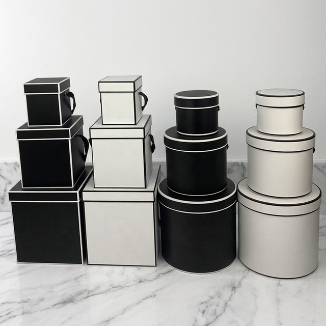 Wholesale Luxury Rigid Paper Cardboard Tube Gift Packaging Hat Box for Flowers Glossy Lamination Black Trimming Christmas Set
