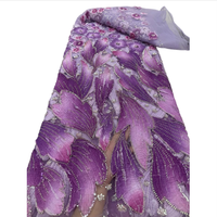 Tissu en dentelle de tulle perlé et pailleté de luxe NI.AI, maille lourde faite à la main pour robes de mariée nigérianes Asoebi