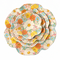 Assiette de service décorative en mélamine colorée à motifs floraux festonnés, durable, pour salades, desserts, fruits, mariages, goûters, repas à la maison