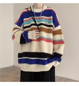 Pull rayé <span class=keywords><strong>d</strong></span>écontracté et ample pour homme, style rétro, ambiance automne-hiver, style <span class=keywords><strong>couple</strong></span>, haut tricoté chaud - Product Image 5