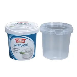 IML容器1升塑料酸奶杯食品容器1千克酸奶桶，带盖和手柄
