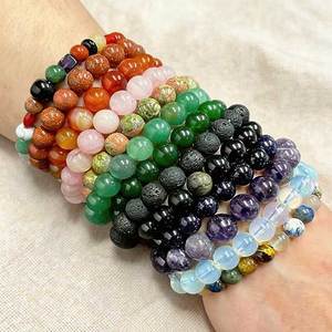 สร้อยข้อมือลูกปัดคริสตัลหินธรรมชาติพลังจักระขนาด 6 มม. 8 มม. 10 มม. พลังบำบัดโยคะโบโฮแบบยืดหยุ่นสำหรับผู้หญิงผู้ชายขายส่ง OEM - Product Image 2