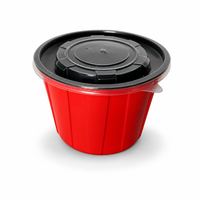 Conteneur alimentaire jetable rond rouge et noir thermoformé en gros, boîte bento en plastique avec couvercle