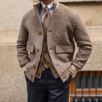 Nouvelle Veste Courte Homme Ajustée à Col et Motif Pied-de-Poule Hiver
