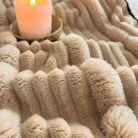 Couverture polaire en corail rayé, fausse fourrure de lapin, chaude, douce et épaisse, en flanelle, pour lit double, couette pour canapé d'hiver