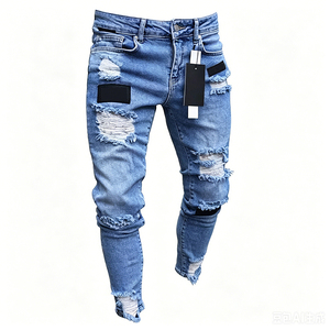 Jeans de Lápiz con Rotos para <span class=keywords><strong>Hombre</strong></span> Pantalones Casuales de Mezclilla Fina Vaqueros Clásicos para Joven de Corte Ajustado y Estilo Desgastado - Product Image 4