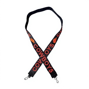 Sangle en sangle tissée vintage CRYSTAL CRAFT COWBOYS réglable pour sac à main, écologique, noir et rouge, avec crochets métalliques - Product Image 1