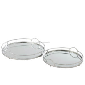 Bandeja de tocador redonda con espejo para decoración del hogar, Juego de 2 bandejas de cristal con espejo para Decoración de mesa - Product Image 1