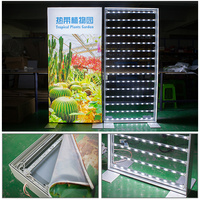 Boîte à lumière en tissu SEG double face, affichage LED éclairé, cadre en aluminium sur pied pour stand d'exposition, montage sans outil