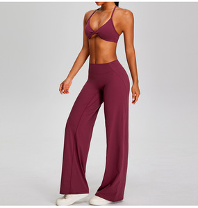 Conjunto de Pantalones de Yoga Plegables de Dos Piezas con Logotipo Personalizado, <span class=keywords><strong>Top</strong></span> Deportivo para Mujer, Ropa de Gimnasio Ajustada, Talla Pequeña - Product Image 2