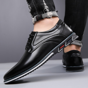 Men's Leather Lace-up Casual Shoes Round Toe Breathable Rubber Outsole All Seasons <b>EVA</b> Midsole Genuine Leather Lining - Product Image 4