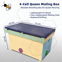 Boîte de reproduction de reines en bois multicolore avec 4 compartiments pour l'élevage national des abeilles