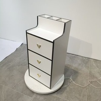Meuble de rangement blanc et noir pour produits de beauté, 3 tiroirs, poignées dorées, résistant aux rayures, en PET-G, pour studio de manucure