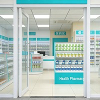 Vitrine de pharmacie inclinée en métal peint, étagère ouverte pour médicaments, produits de santé pour pharmacie