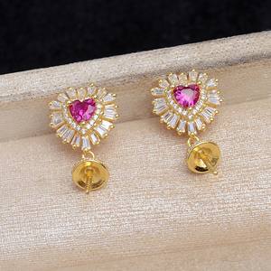 Boucles d'oreilles en argent S925 avec zircone et perle, boucles d'oreilles en forme de cœur de pêche de 10 à 12 mm, support pour boucles d'oreilles, accessoires de bijoux DIY - JG5993 - Product Image 2